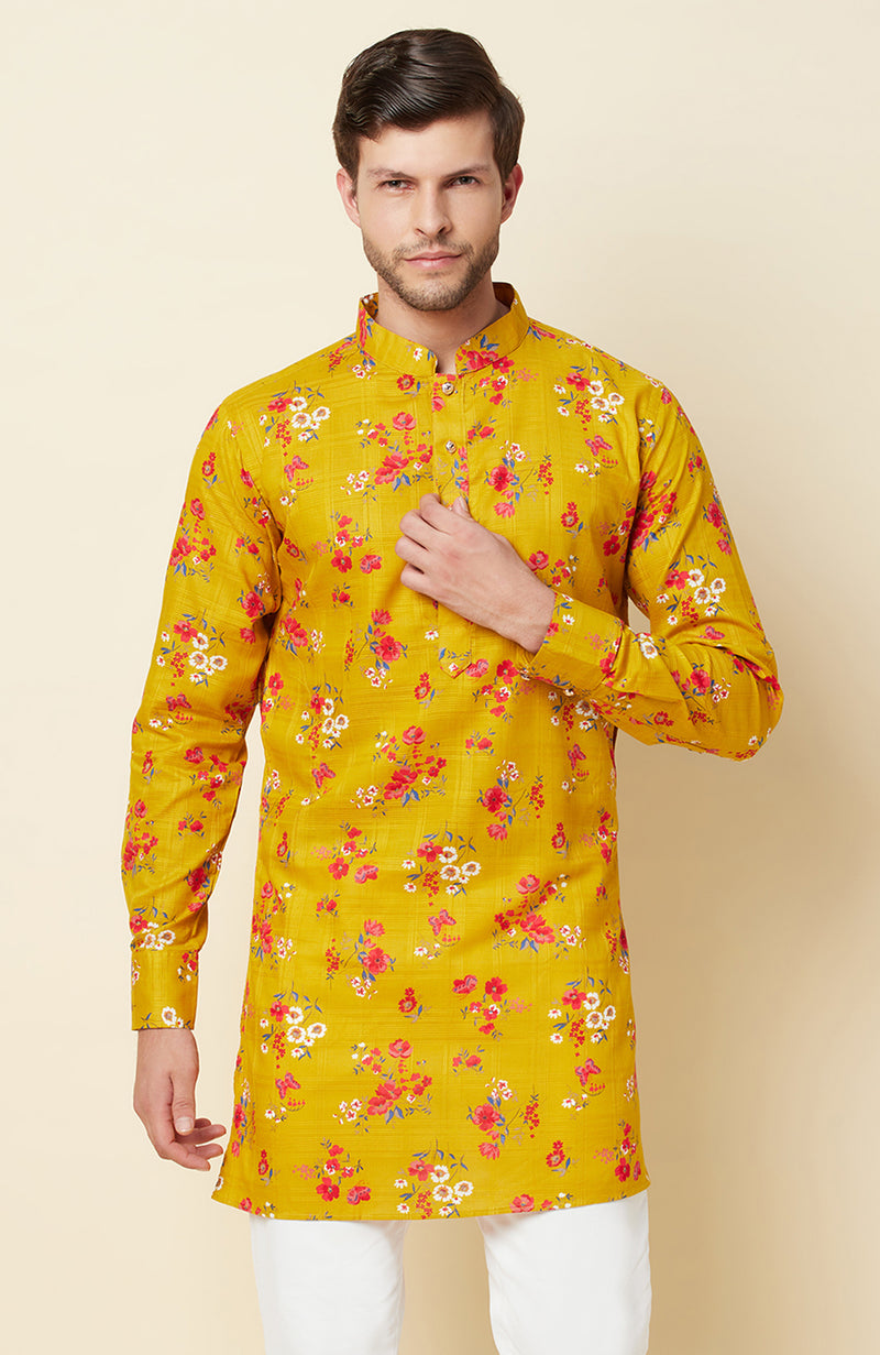 MUSTARD PRINTED LINEN KURTA