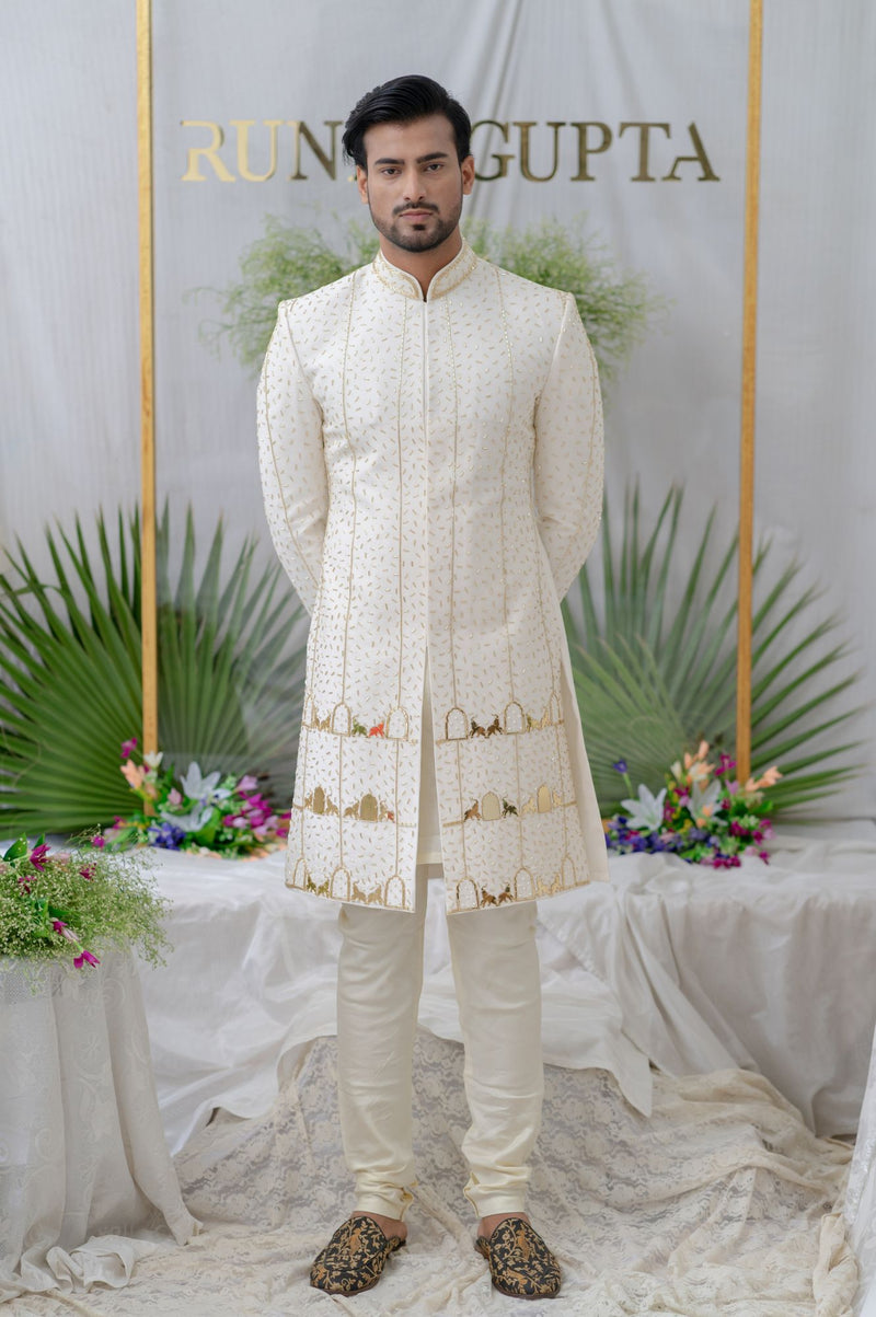 AMEY IVORY EMBROIDERED SHERWANI SET