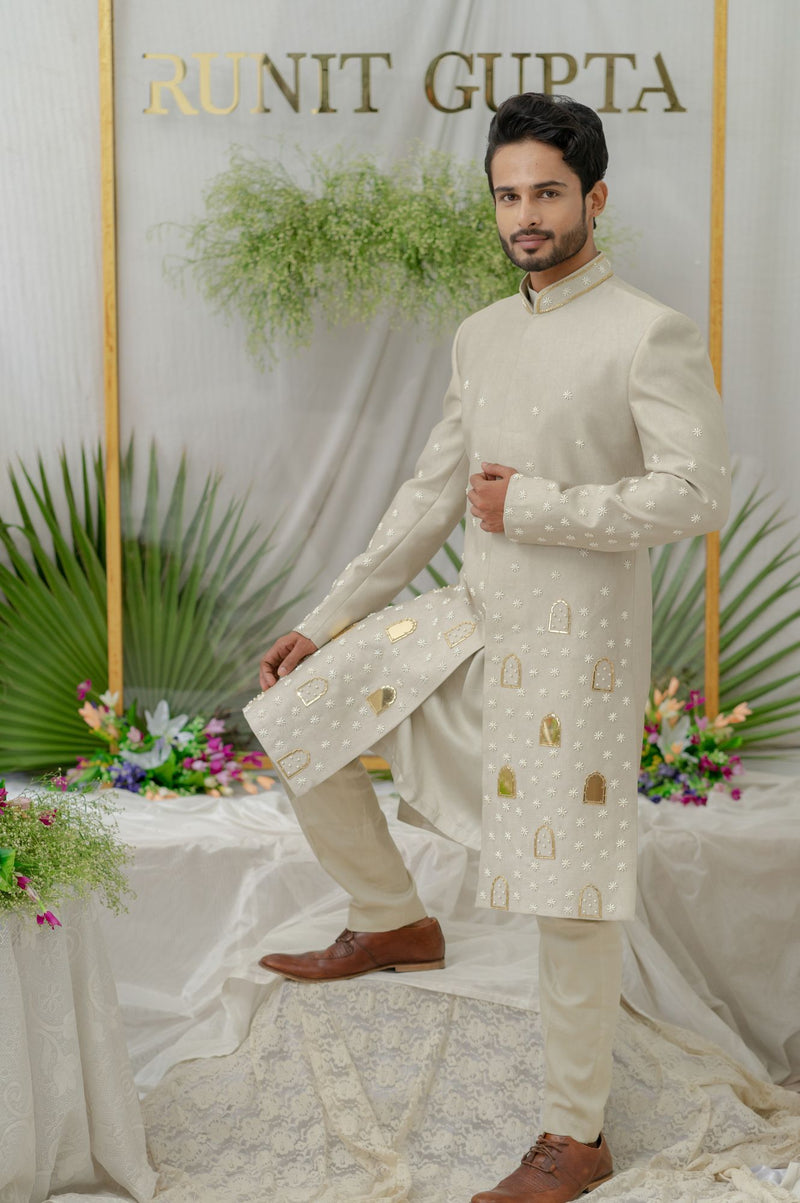 RAAG GREY EMBROIDERED SHERWANI SET