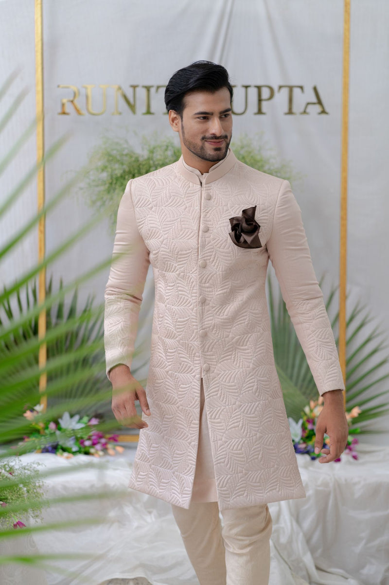 NAVAB DUSTY PINK QUILTED SHERWANI SET