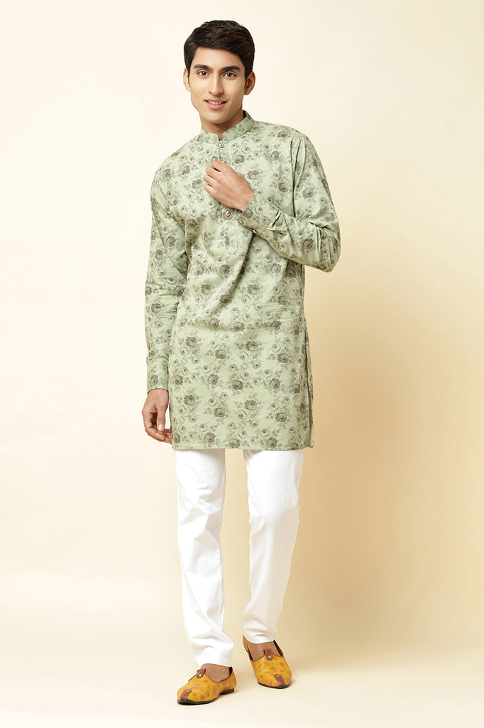 GREEN FLORAL PRINT KURTA
