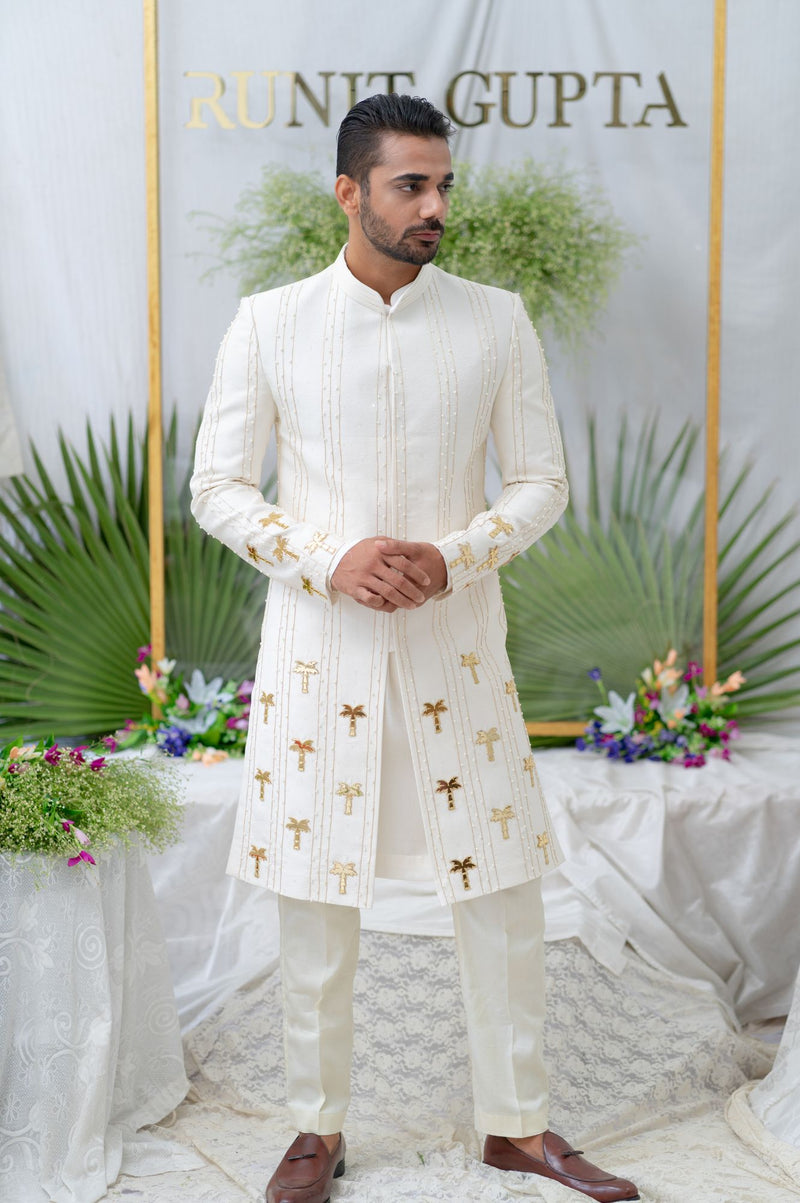 AMIR IVORY EMBROIDERED SHERWANI SET