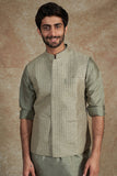 SAGE GREEN EMB KURTA JACKET SET