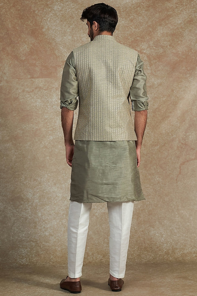 SAGE GREEN EMB KURTA JACKET SET