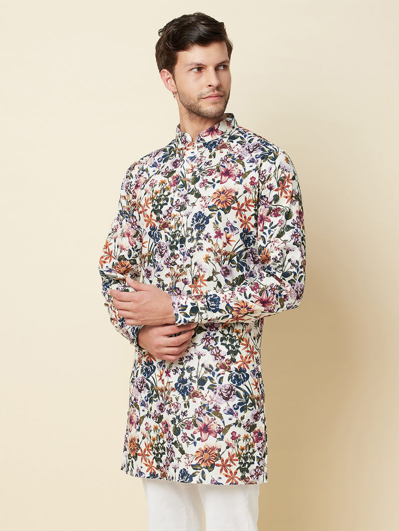 FLORAL PRINT LINEN KURTA