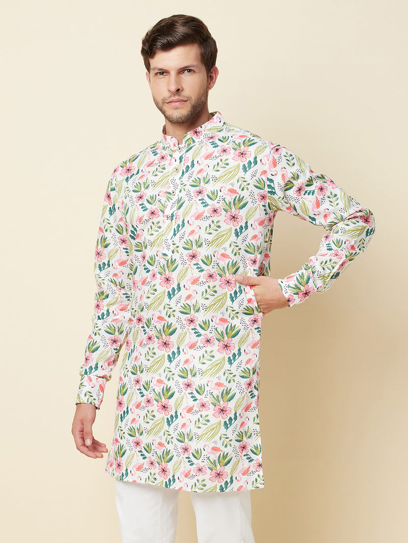 WHITE FLORAL PRINT KURTA