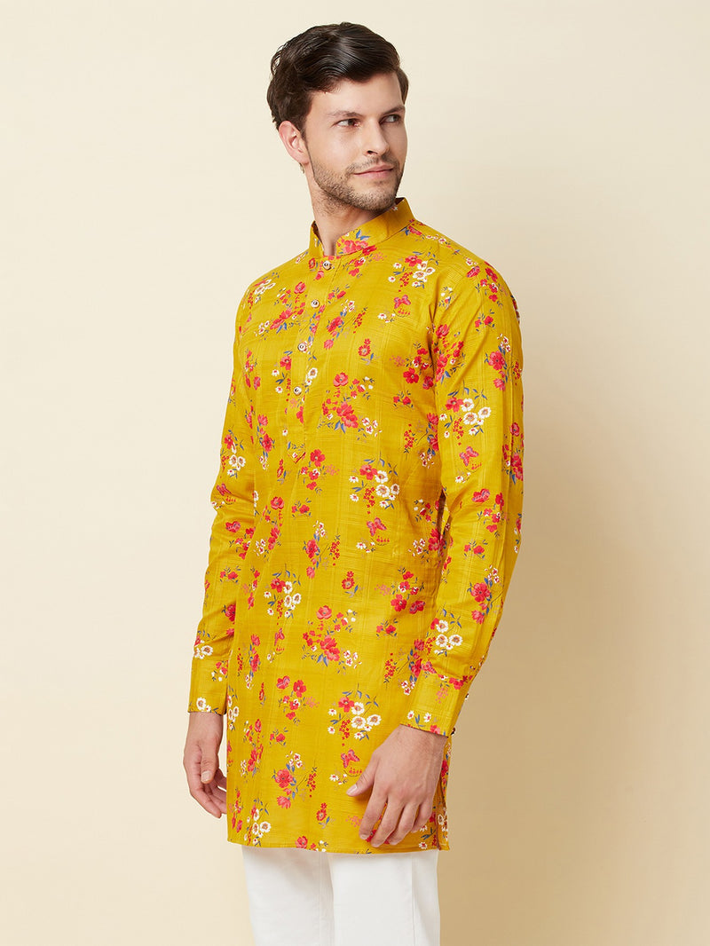 MUSTARD PRINTED LINEN KURTA