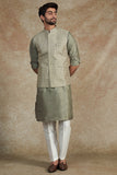 SAGE GREEN EMB KURTA JACKET SET