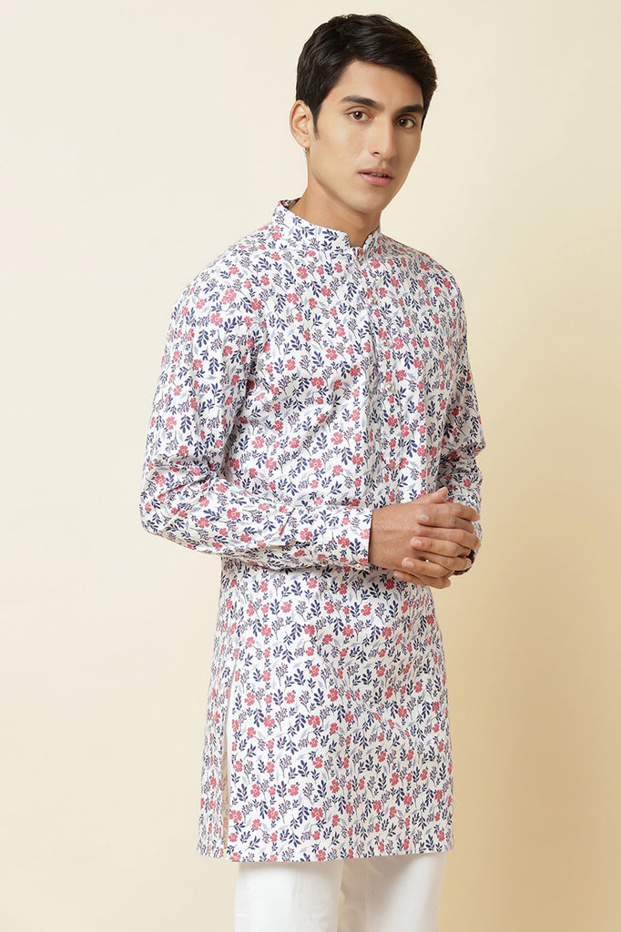 WHITE FLORAL PRINT KURTA