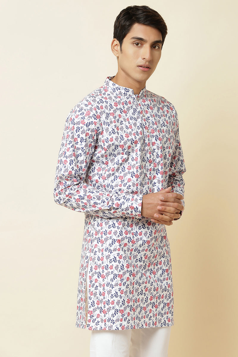 WHITE FLORAL PRINT KURTA