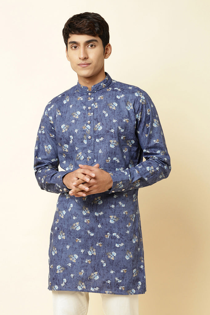 BLUE FLORAL PRINT KURTA