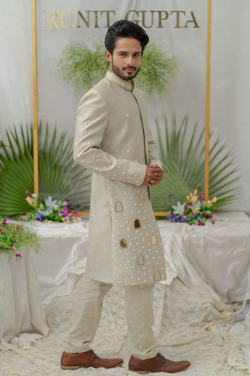 RAAG GREY EMBROIDERED SHERWANI SET
