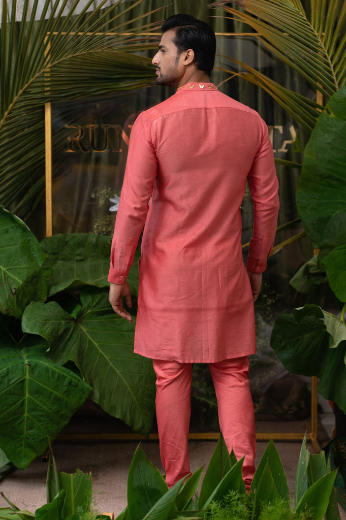CARROT CORAL MOTH EMBROIDERED KURTA SET
