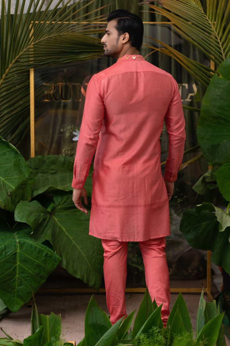 CARROT CORAL MOTH EMBROIDERED KURTA SET