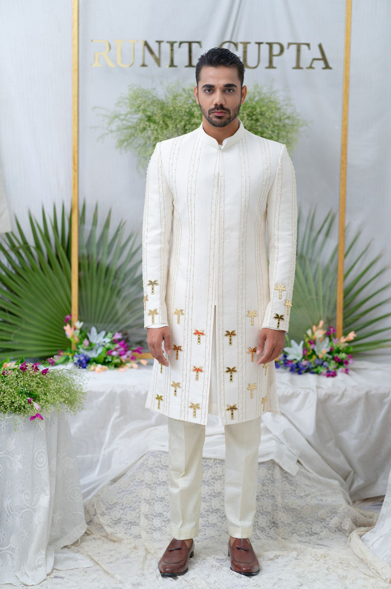 AMIR IVORY EMBROIDERED SHERWANI SET