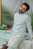 AAYAN LOTUS POWDER BLUE EMBROIDERED SHERWANI SET