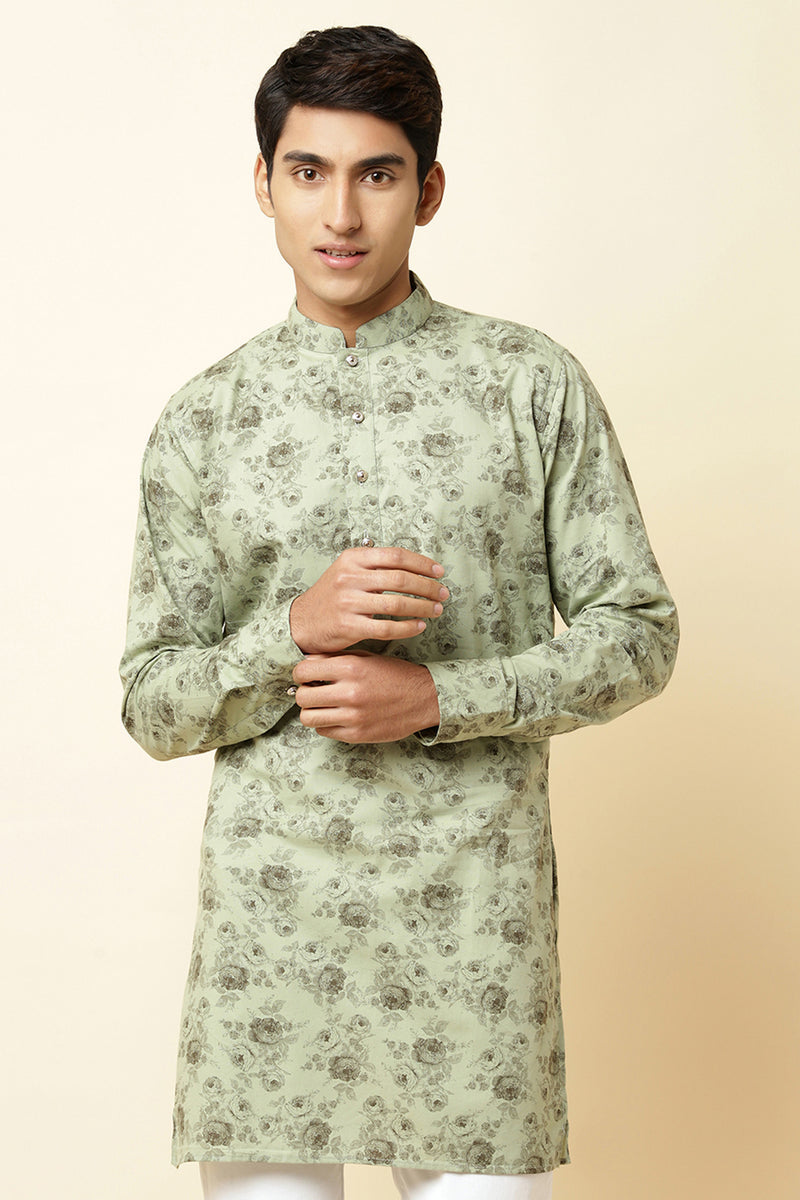 GREEN FLORAL PRINT KURTA