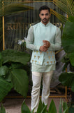 BLUE EXOTIC PALM TREE EMBROIDERED BUNDI