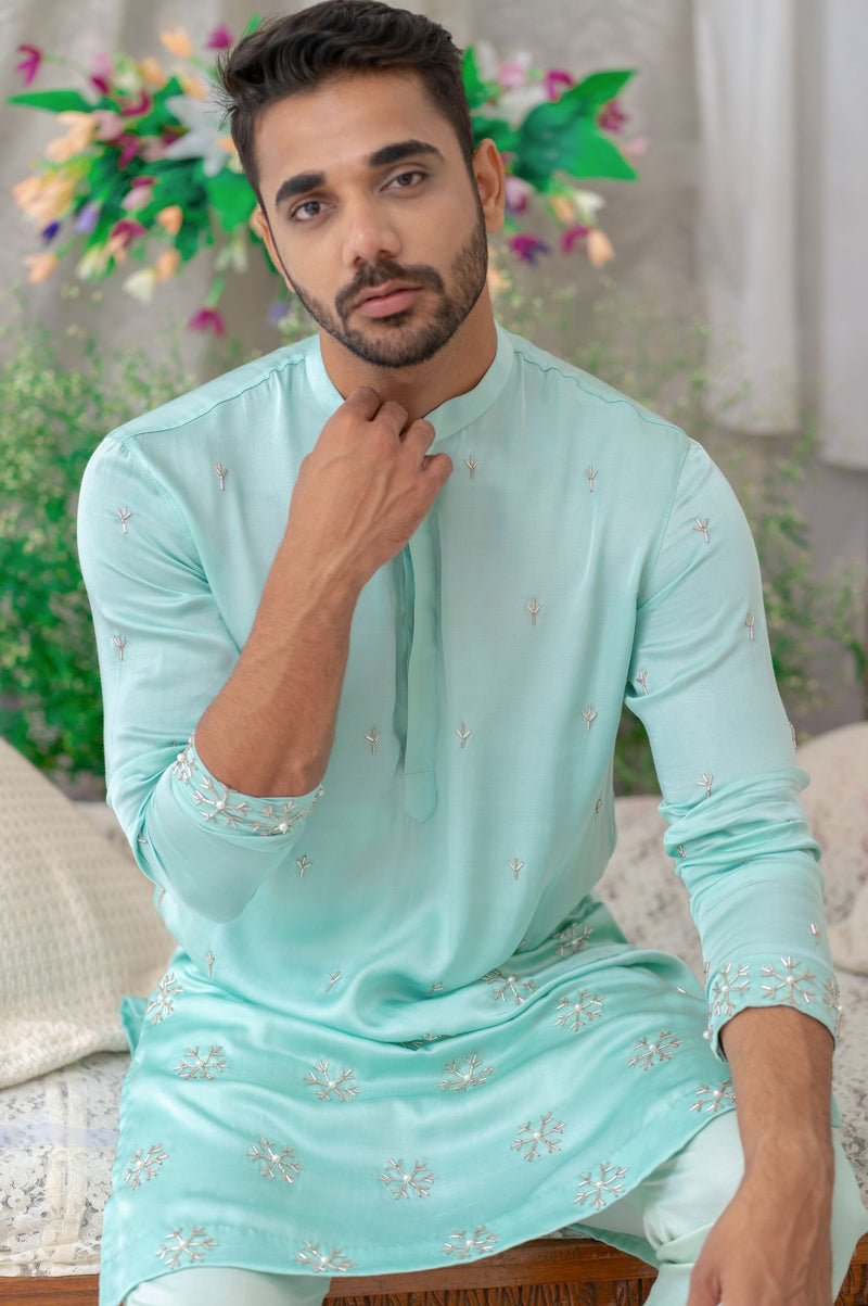 MOSS GREEN CUTPIPE EMBROIDERED KURTA SET