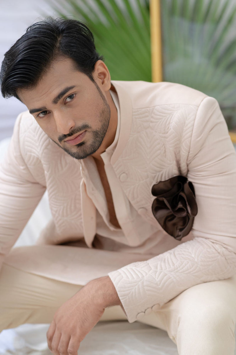 NAVAB DUSTY PINK QUILTED SHERWANI SET
