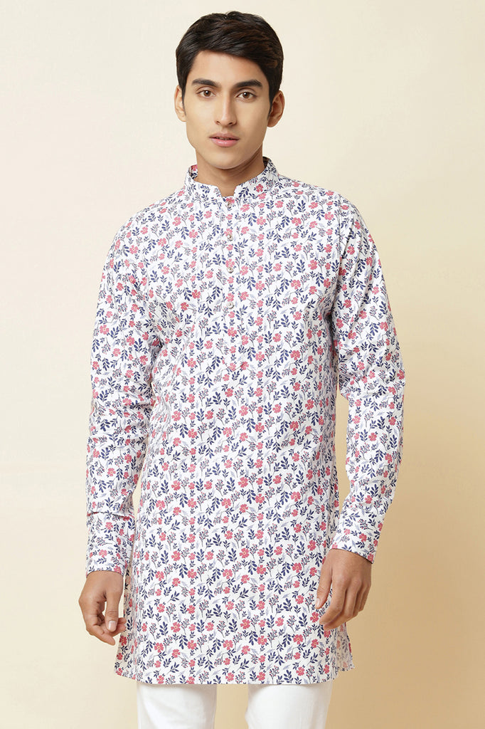 WHITE FLORAL PRINT KURTA