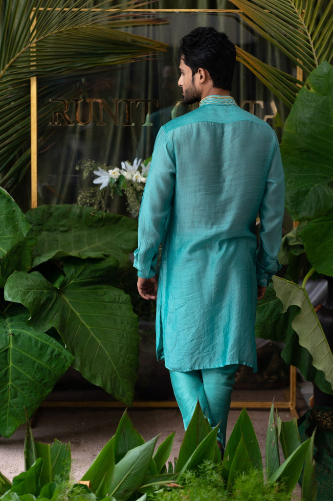 AIRY AQUA CAMEL EMBROIDERED KURTA SET