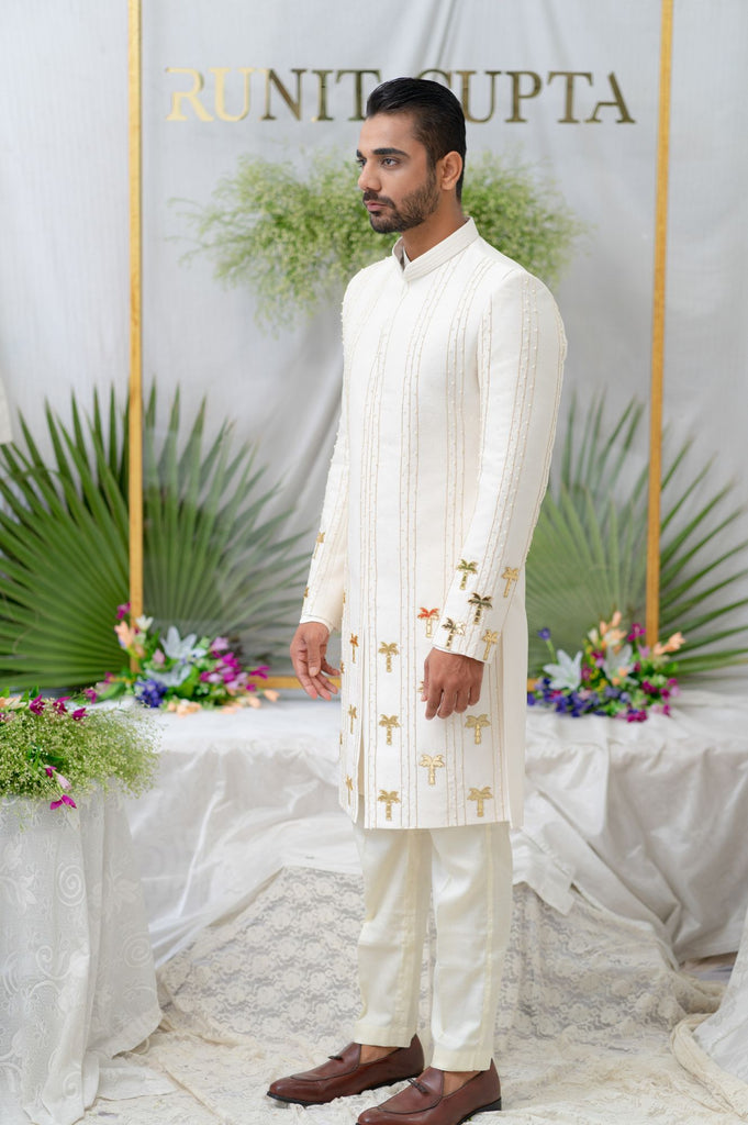 AMIR IVORY EMBROIDERED SHERWANI SET