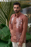 BROWN EMBROIDERED BUNDI
