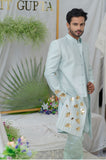 AAYAN LOTUS POWDER BLUE EMBROIDERED SHERWANI SET