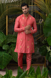 CARROT CORAL MOTH EMBROIDERED KURTA SET