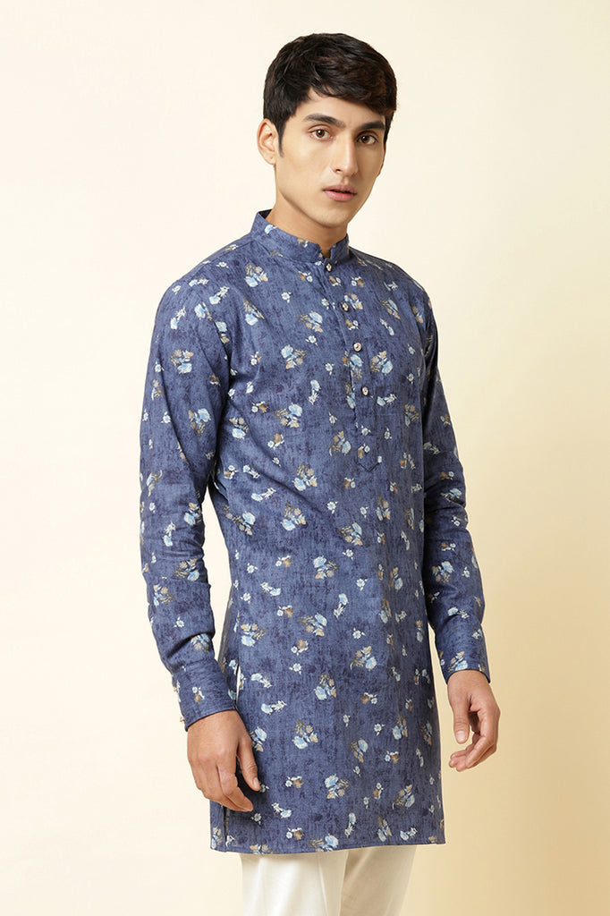 BLUE FLORAL PRINT KURTA