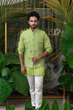 MOSS LIME PALM TREE EMBROIDERED BUNDI