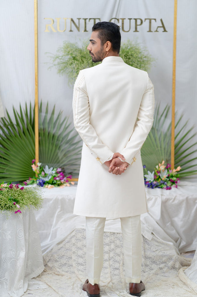 AMIR IVORY EMBROIDERED SHERWANI SET