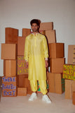 YELLOW KURTA WITH PRINTED CUFF DETAILING AND BOMBER PANTS