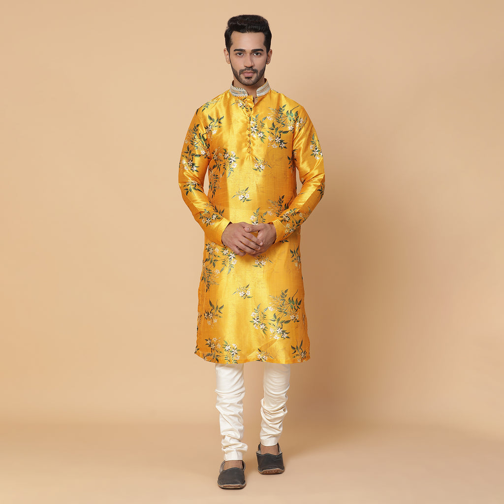 MARIGOLD FLORAL SILK KURTA