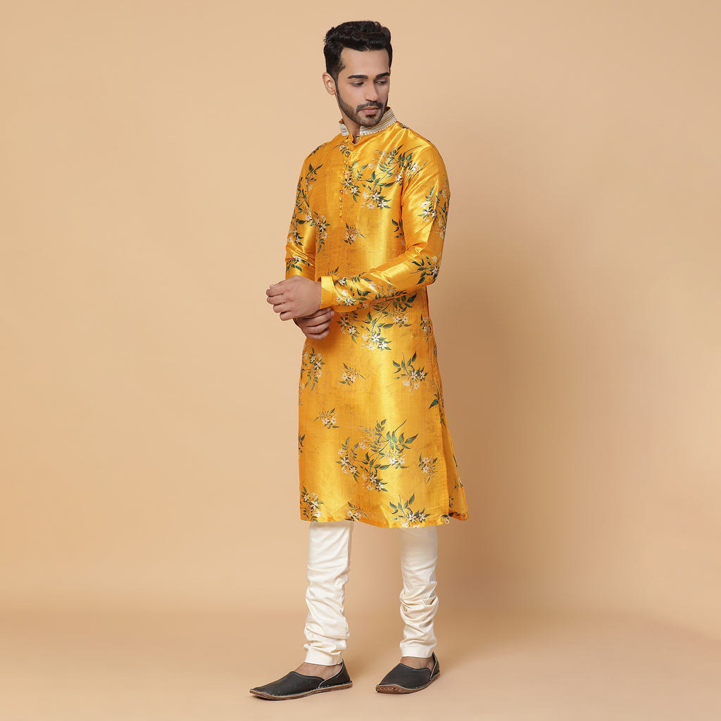 MARIGOLD FLORAL SILK KURTA