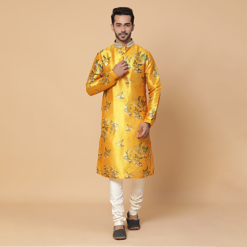 MARIGOLD FLORAL SILK KURTA