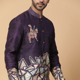 Purple Embroidery Bandhgala Jacket Set