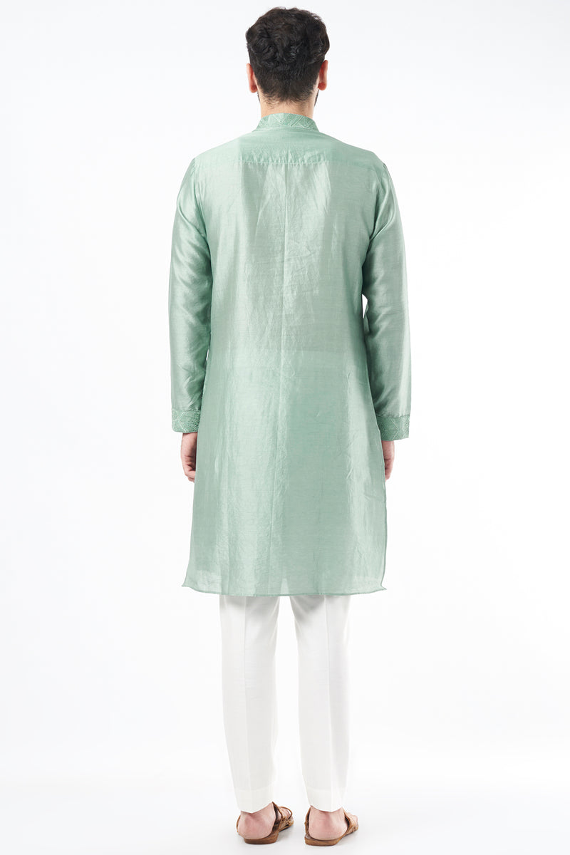 MINT GREEN SILK EMBROIDERED KURTA SET