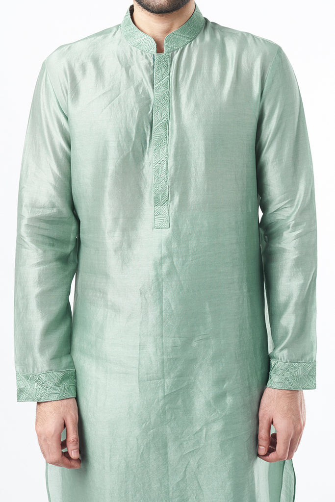 CERULEAN BLUE SILK EMBROIDERED KURTA SET