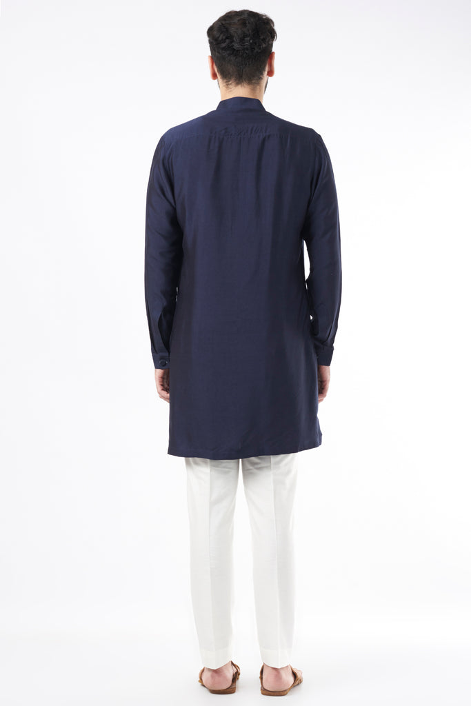 NAVY BLUE KANTHA STITCH DETAIL KURTA SET