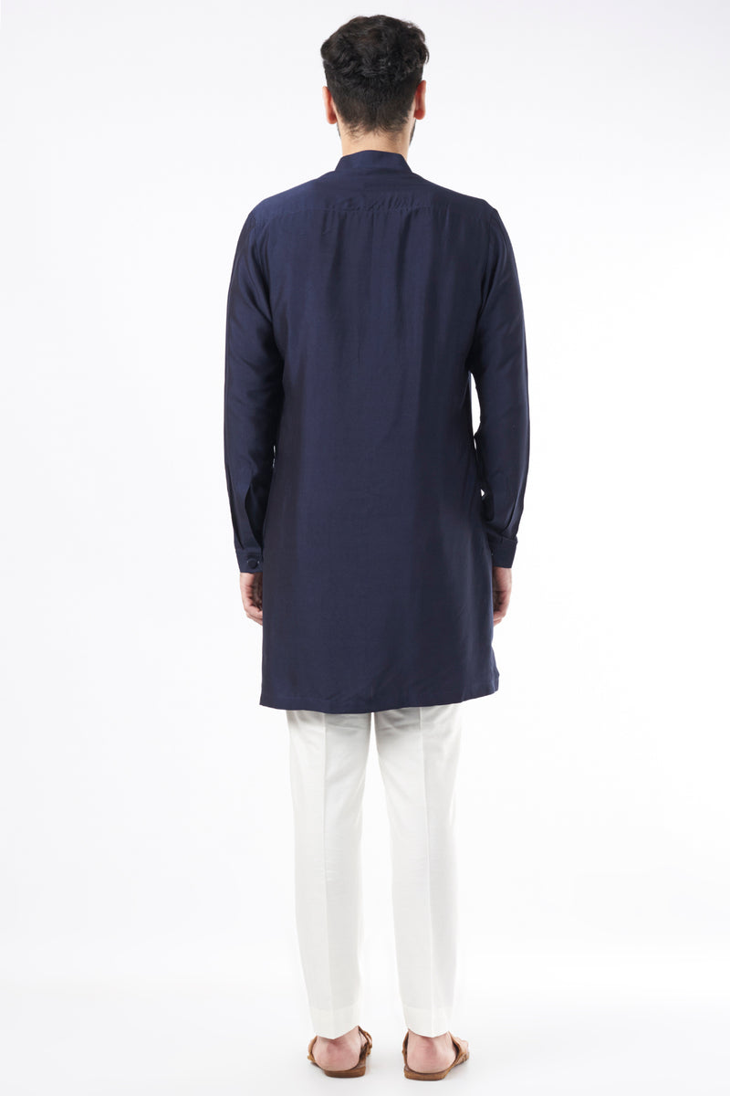 NAVY BLUE KANTHA STITCH DETAIL KURTA SET