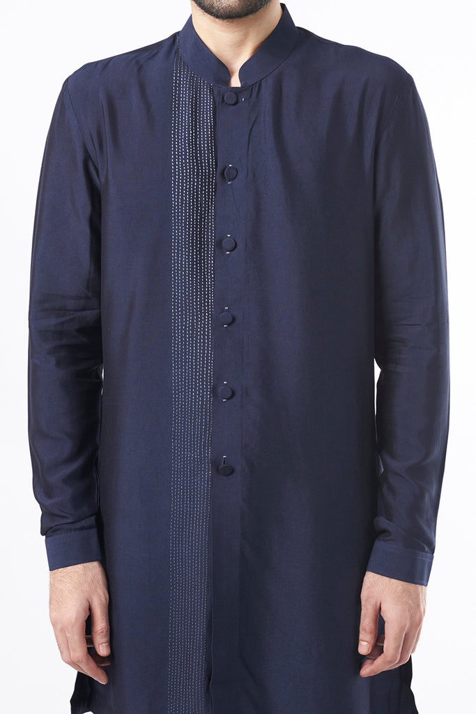 NAVY BLUE KANTHA STITCH DETAIL KURTA SET