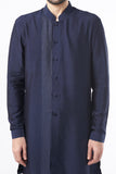 NAVY BLUE KANTHA STITCH DETAIL KURTA SET