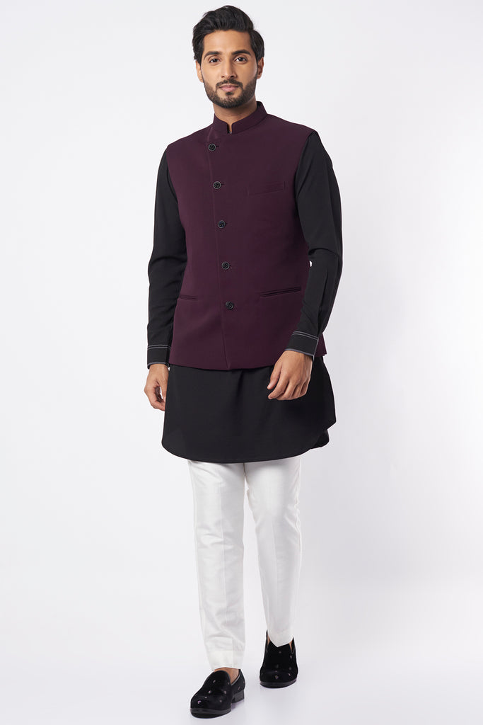 PLUM SELF TEXTURED NEHRU JACKET
