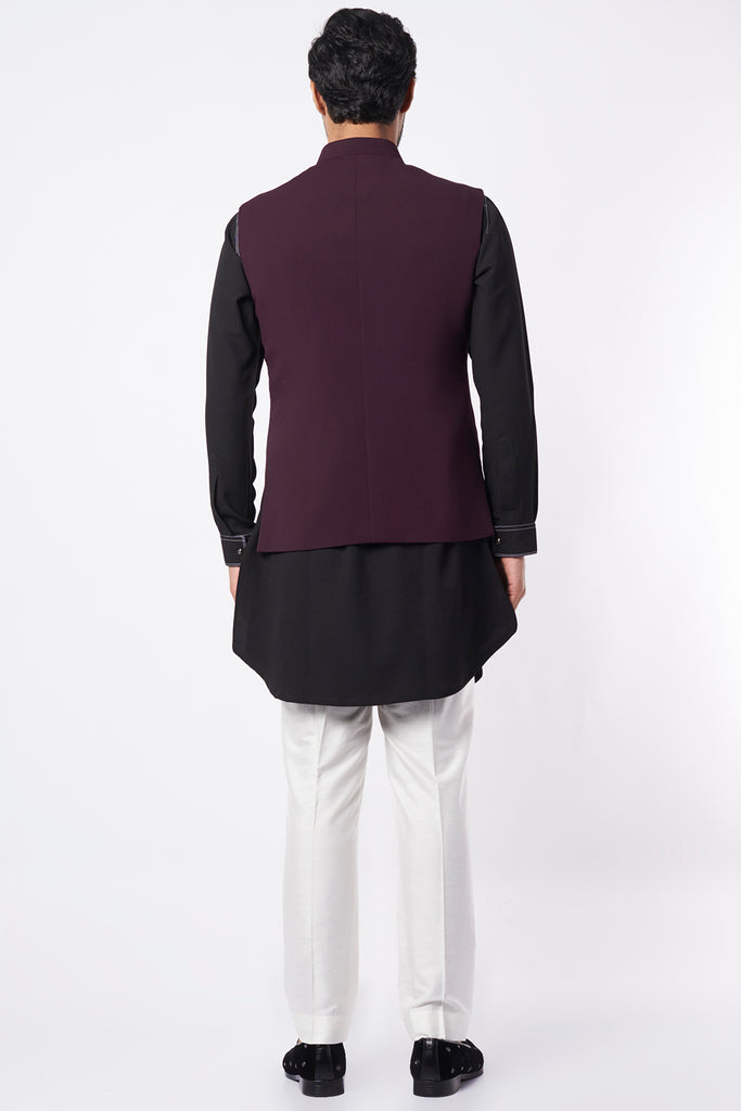 PLUM SELF TEXTURED NEHRU JACKET