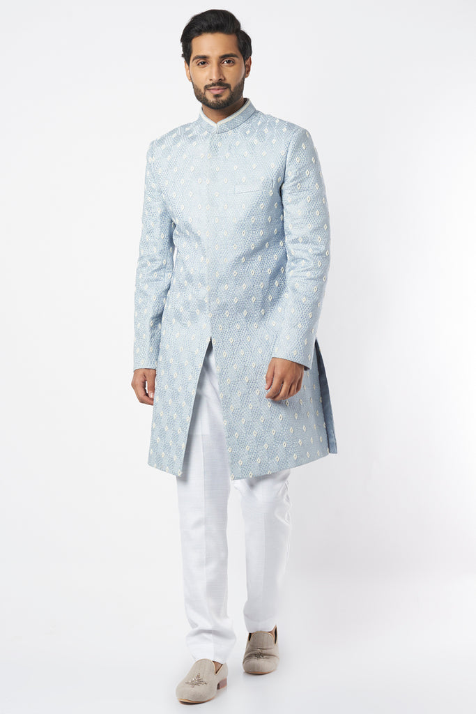 GREY EMBROIDERED SHERWANI SET