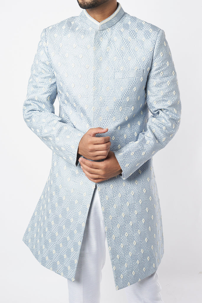 GREY EMBROIDERED SHERWANI SET