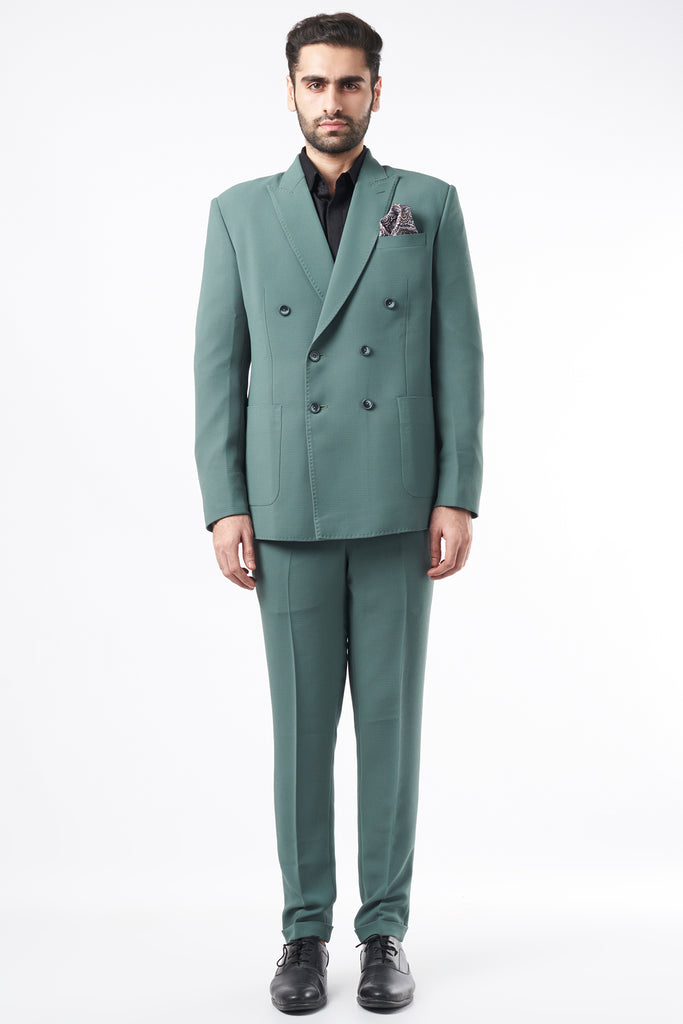 GREEN SELF TEXTURED JACKET SET