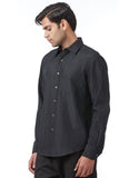 Black Silk Quilted French-Cuff Regular-Fit Shirt